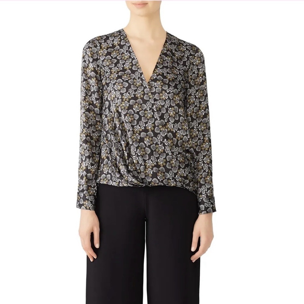 Slate & Willow Long Sleeve Faux Wrap Floral Blouse Plunge Top Women’s Size S RTR